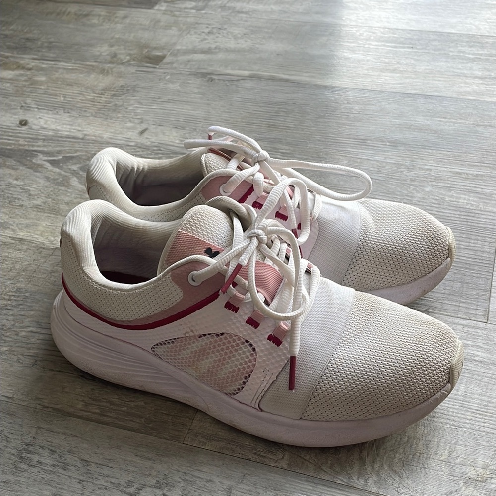 White and Pink Ander Armour Athletic Shoes